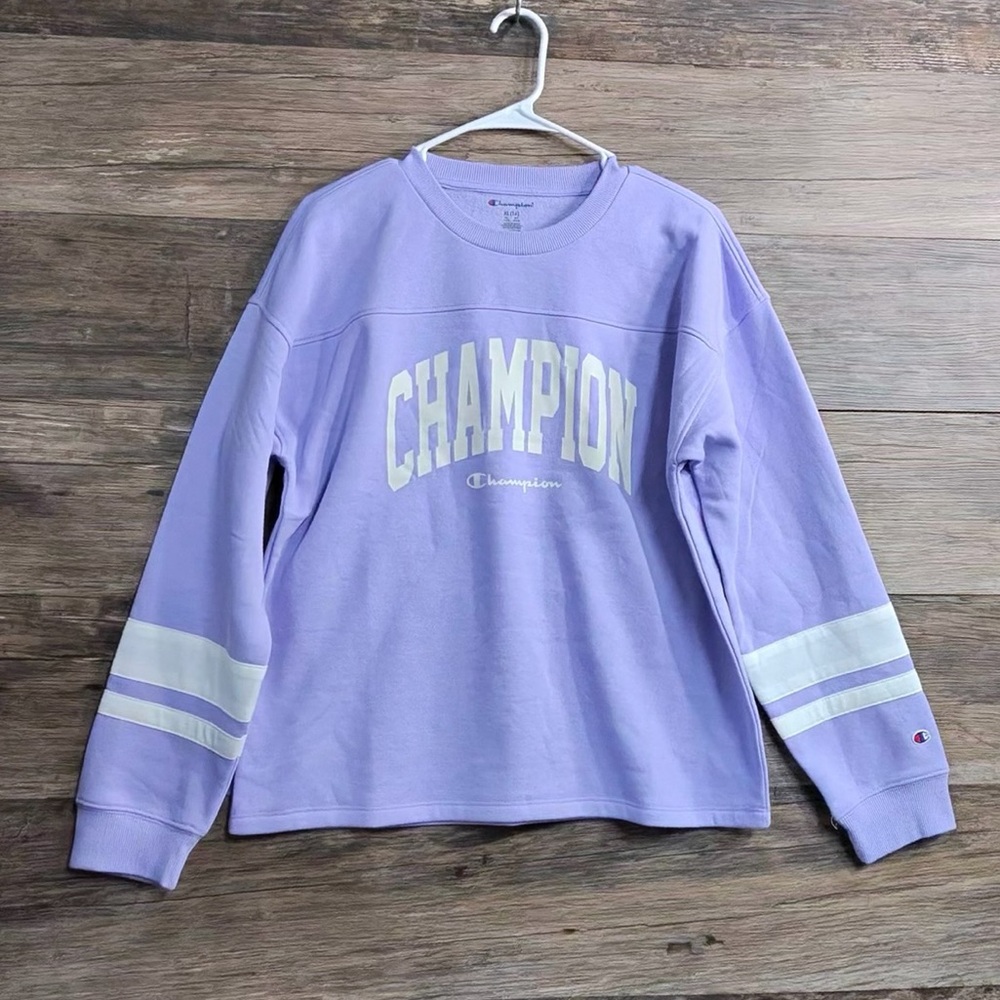 Champion Lavender Crewneck Sweatshirt with White Stripes Girls Size 16